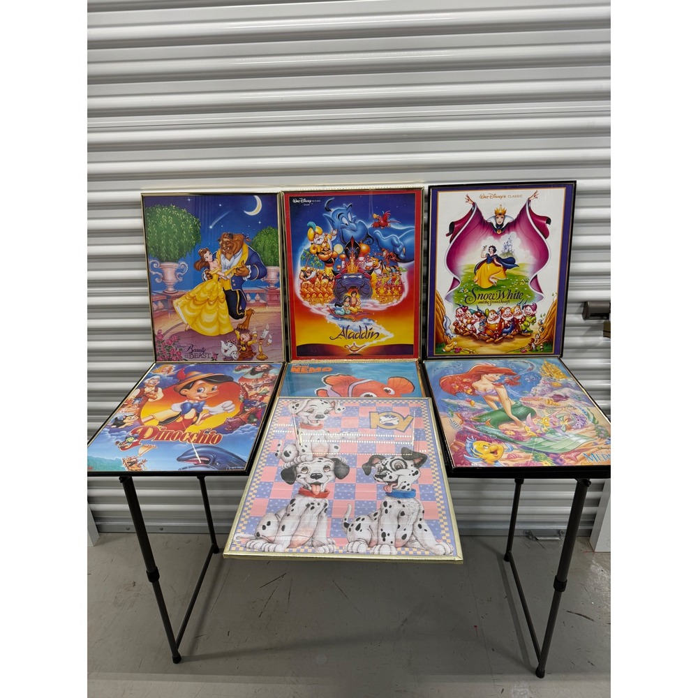 Vintage Disney Movie Poster Lot of 7 Framed Wall Art